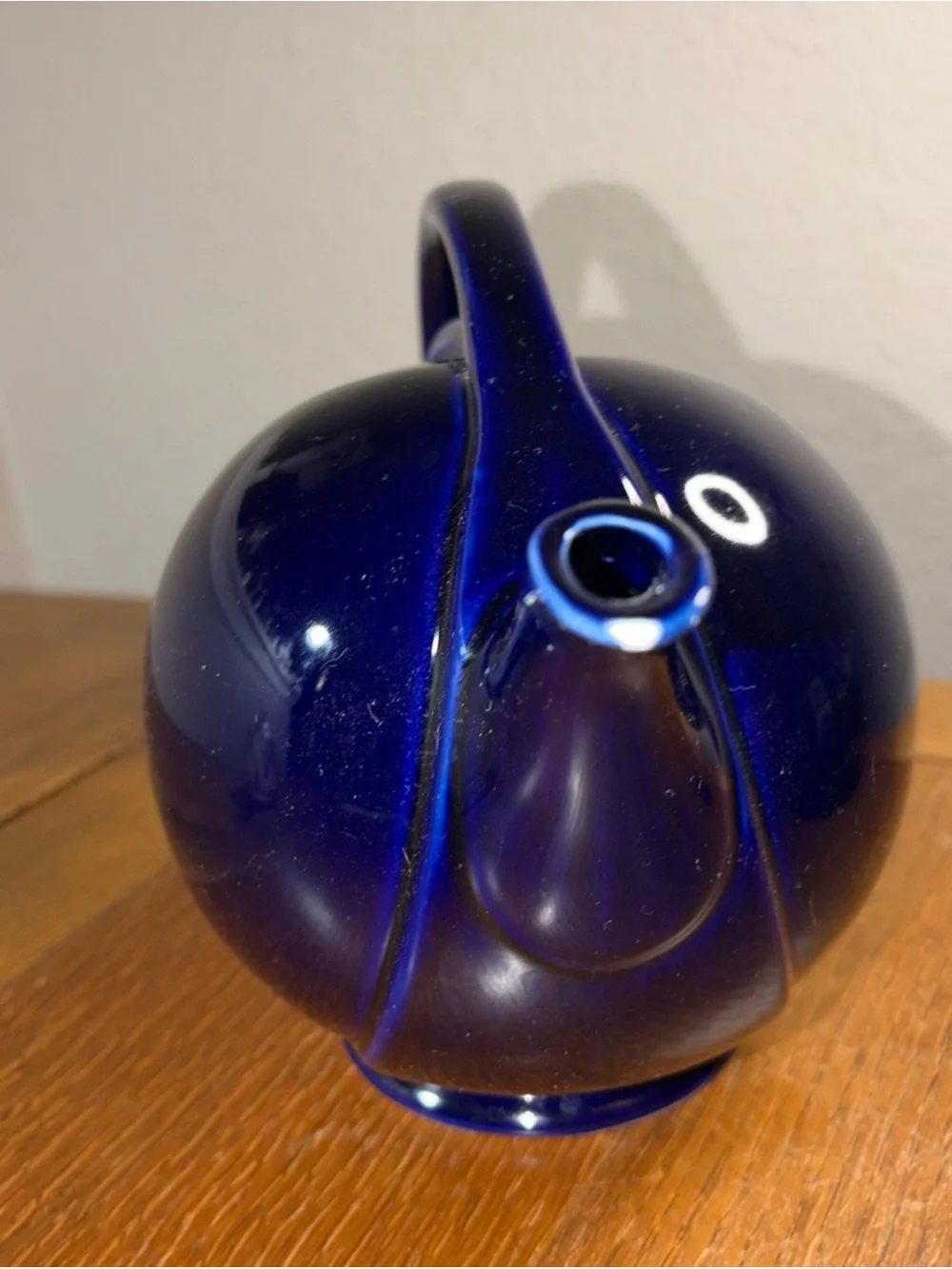 HALL POTTERY Vintage Cobalt Blue AIRFLOW TEAPOT Art Deco Small Chip On Spout